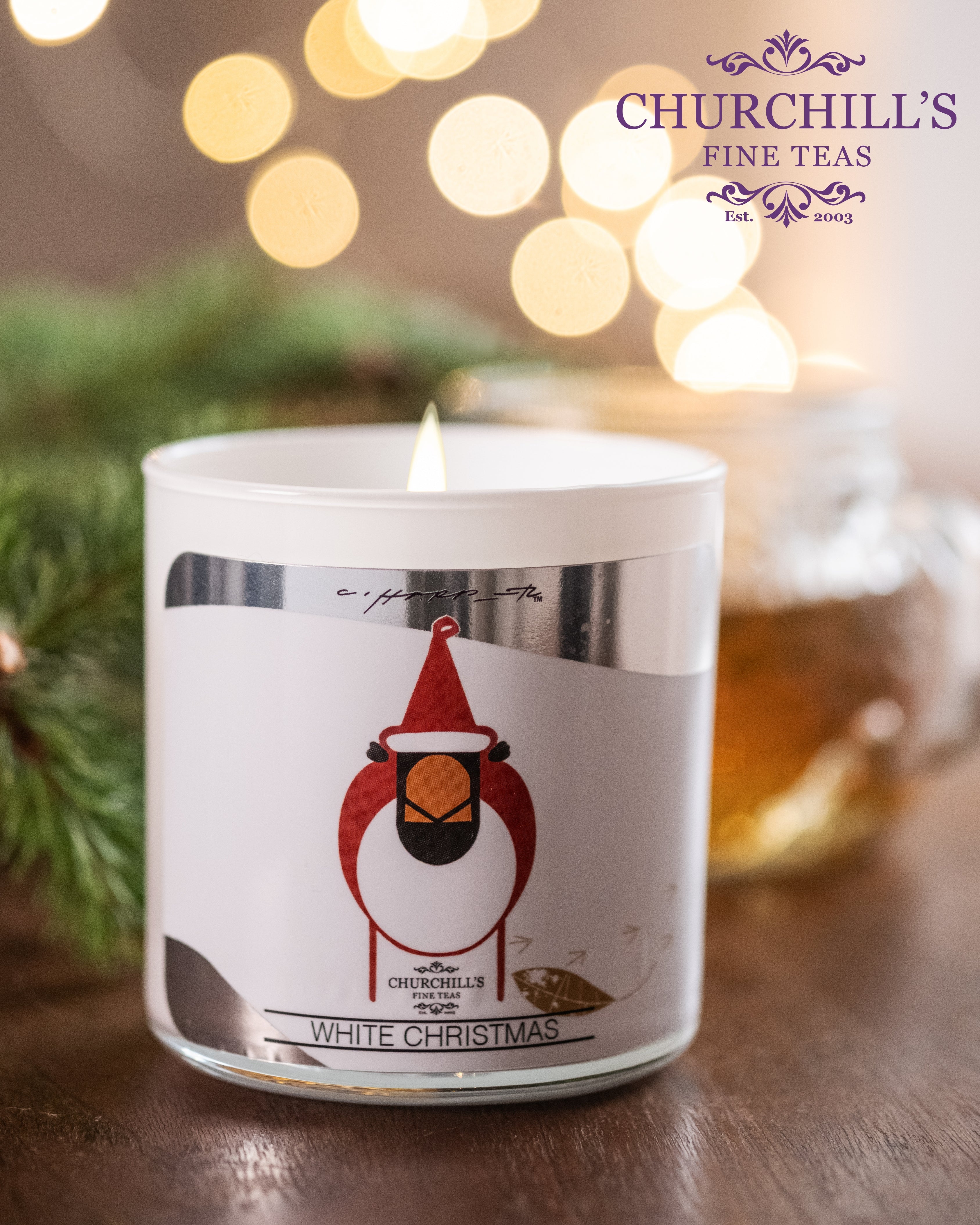 Exclusive limited edition: Churchill’s tea scented candle & White Christmas Tea holiday gift set paired with Charley Harper’s Cardinal Claus (newly released adaptation)