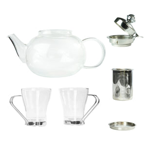 Borosilicate Glass Teapot with Infuser 20oz & 2 Glass Cups