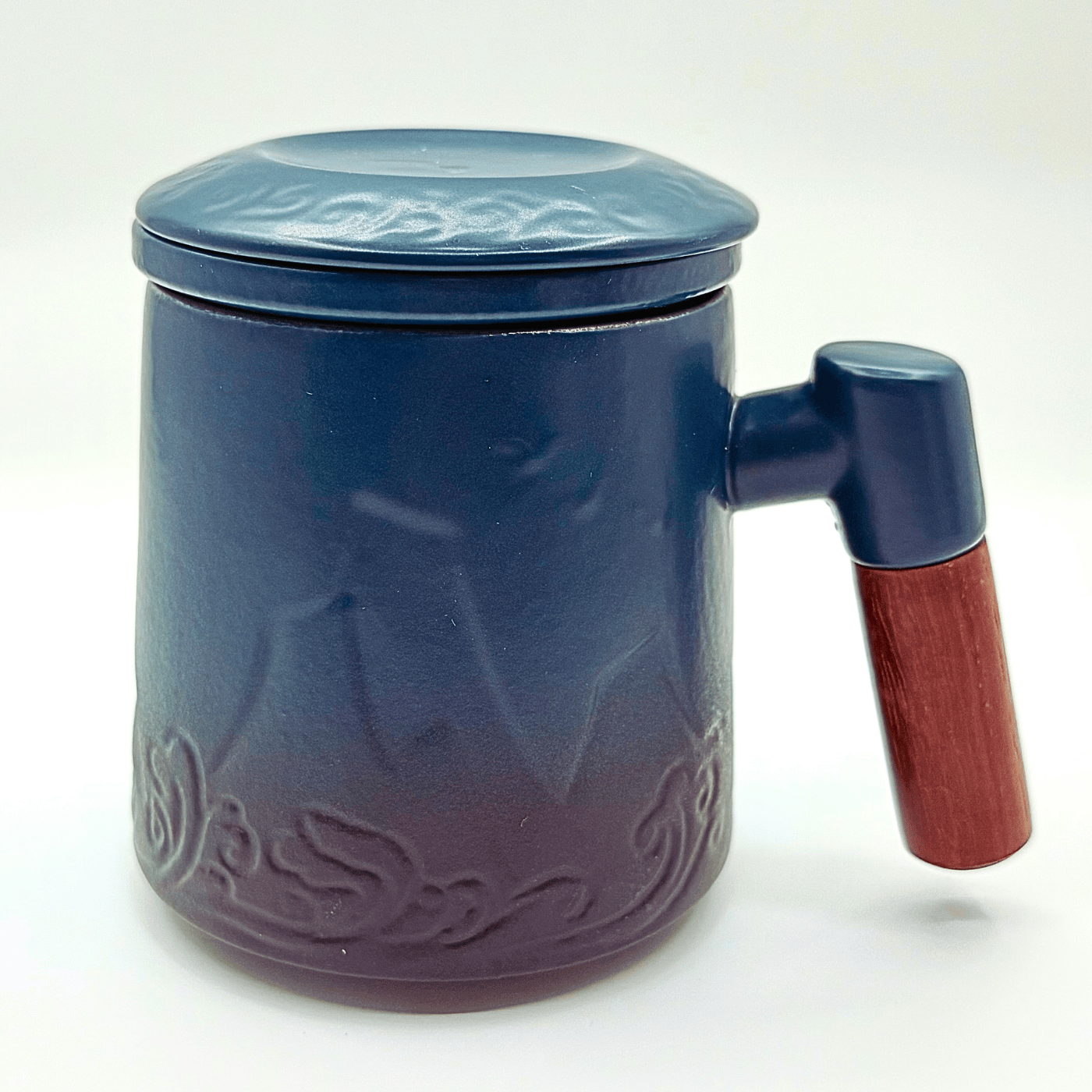 Ceramic Tea Mug with Lid, Infuser, and Wooden Handle - 12oz