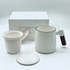Ceramic Tea Mug with Lid, Infuser, and Wooden Handle - 12oz