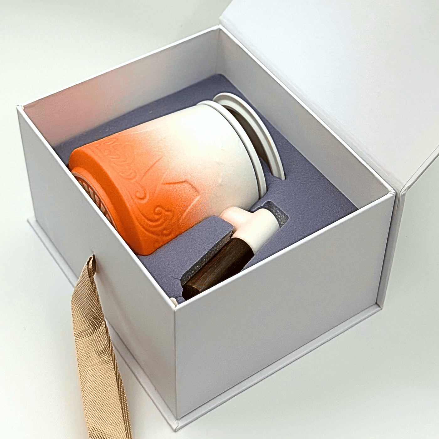 Ceramic Tea Mug with Lid, Infuser, and Wooden Handle - 12oz