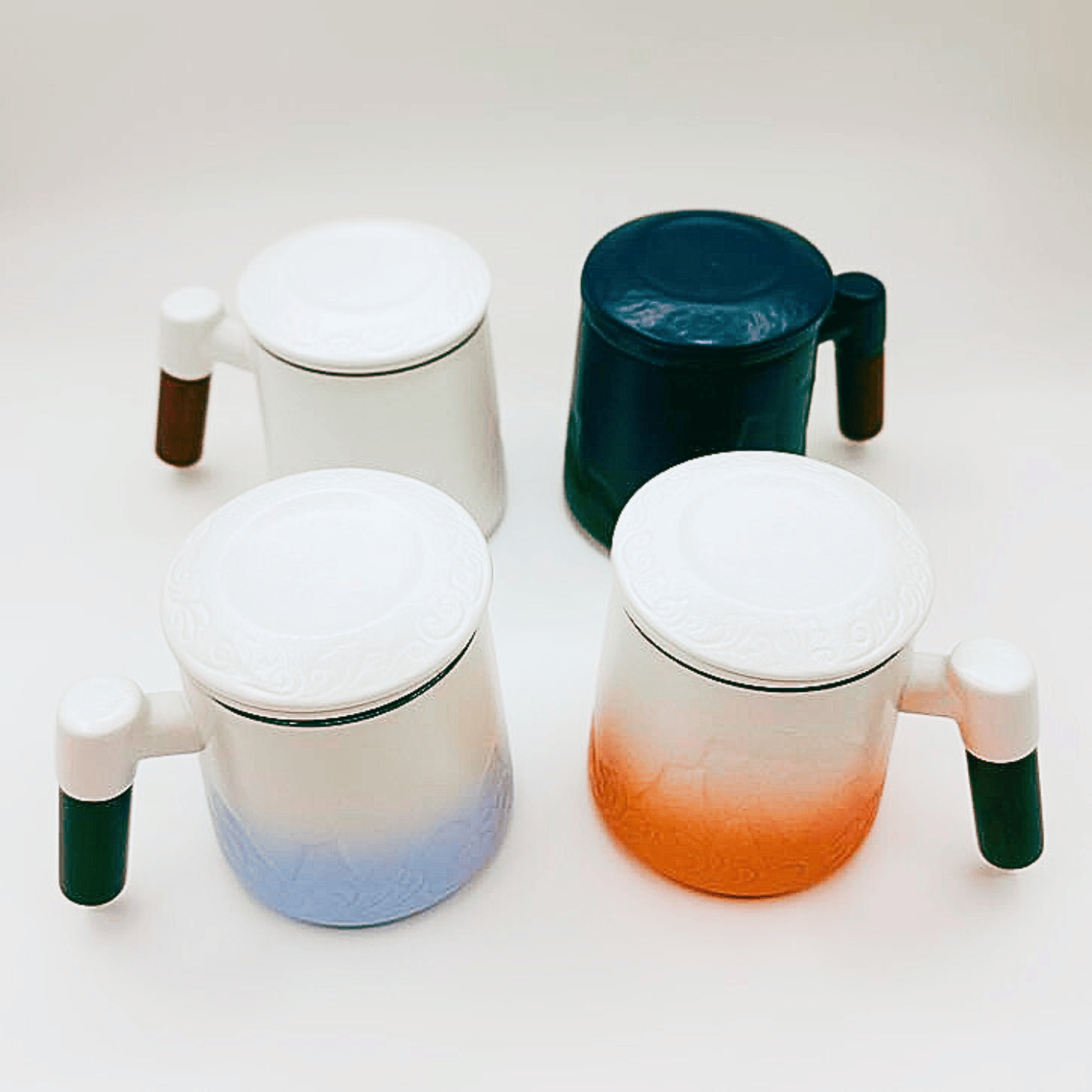 Ceramic Tea Mug with Lid, Infuser, and Wooden Handle - 12oz