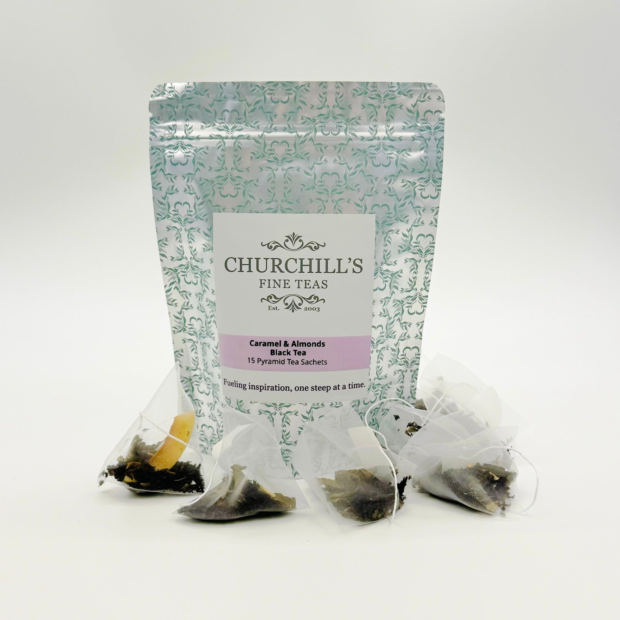 Caramel & Almonds Black Tea 15 Ct. Pyramid Tea Sachet Pouch