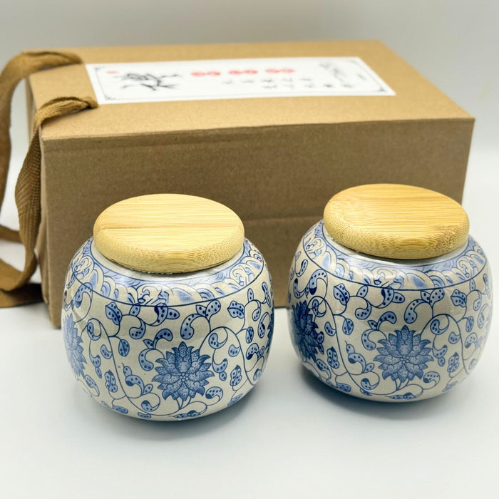 Ceramic Travel Tea Container Set with Bamboo Lids 1-1.5 oz