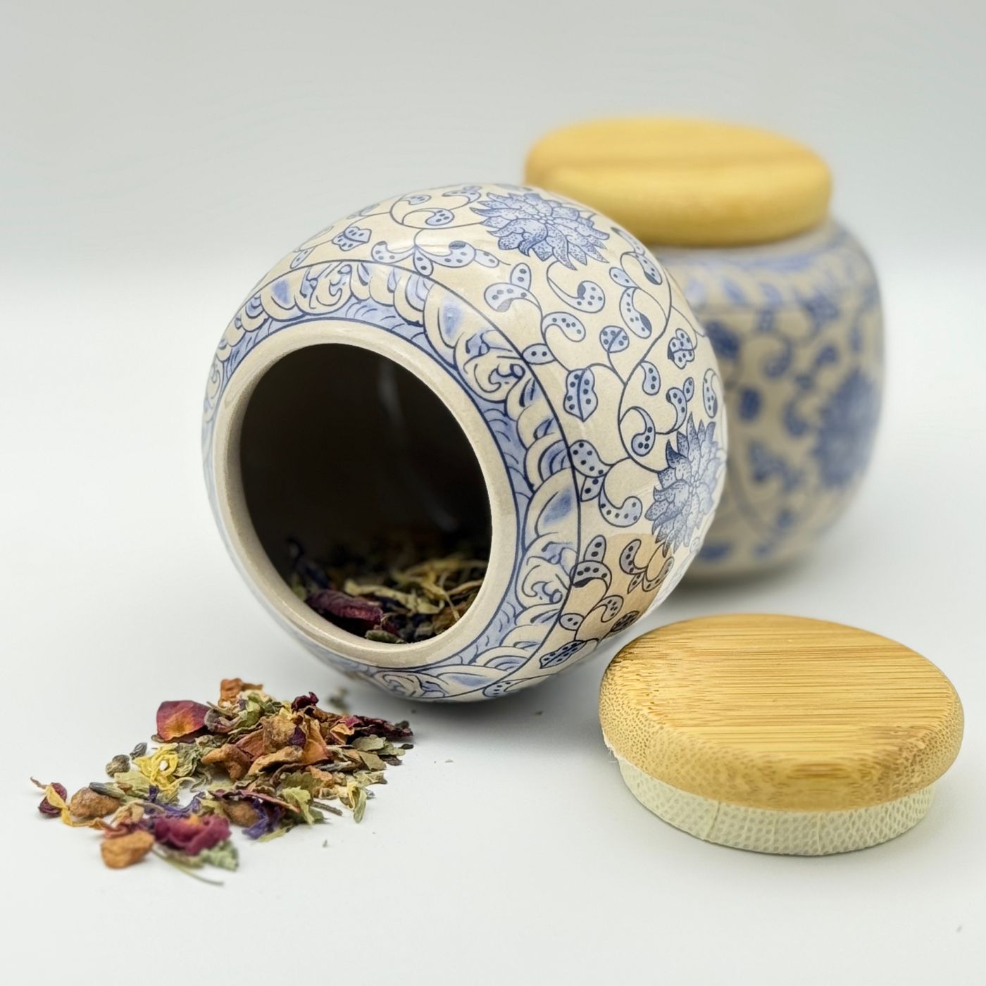 Ceramic Travel Tea Container Set with Bamboo Lids 1-1.5 oz