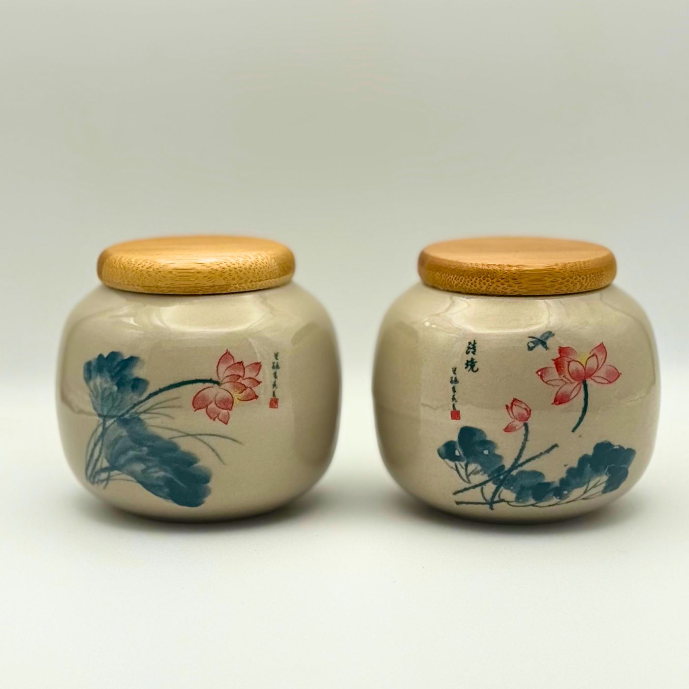 Ceramic Travel Tea Container Set with Bamboo Lids 1-1.5 oz