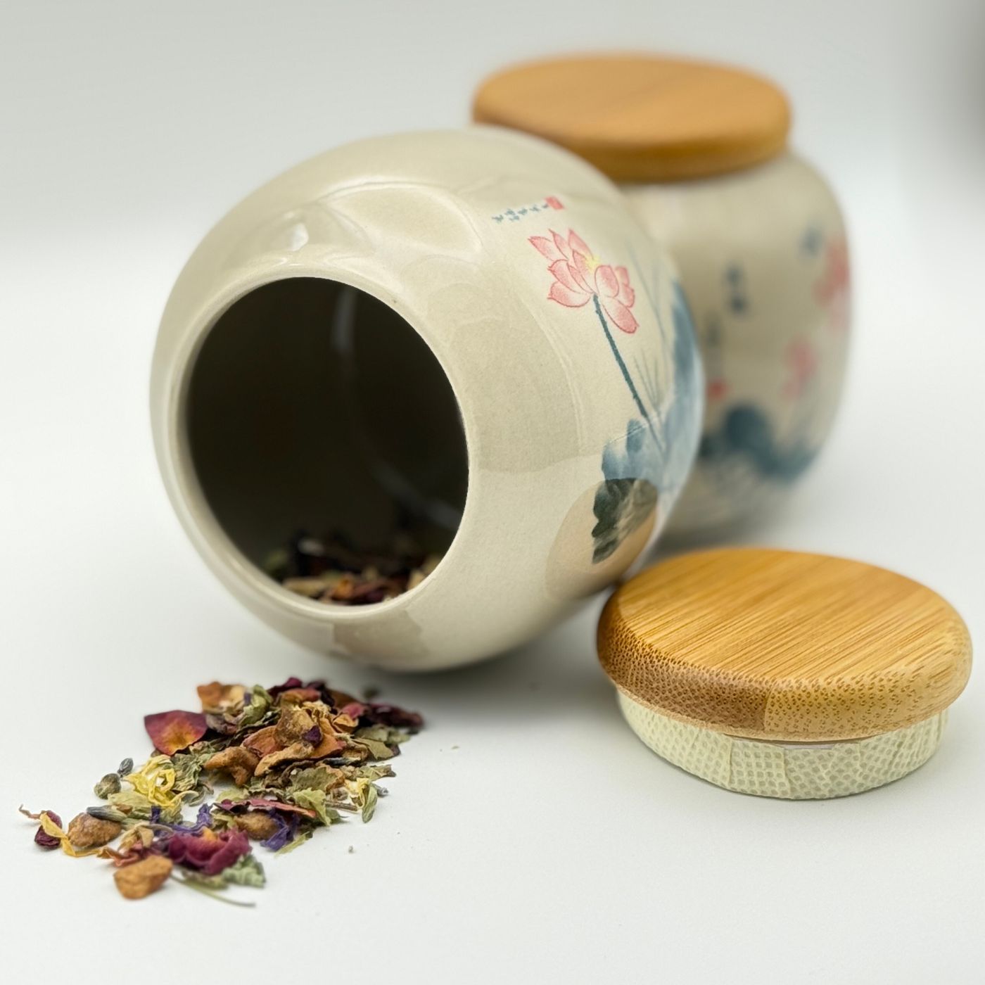 Ceramic Travel Tea Container Set with Bamboo Lids 1-1.5 oz