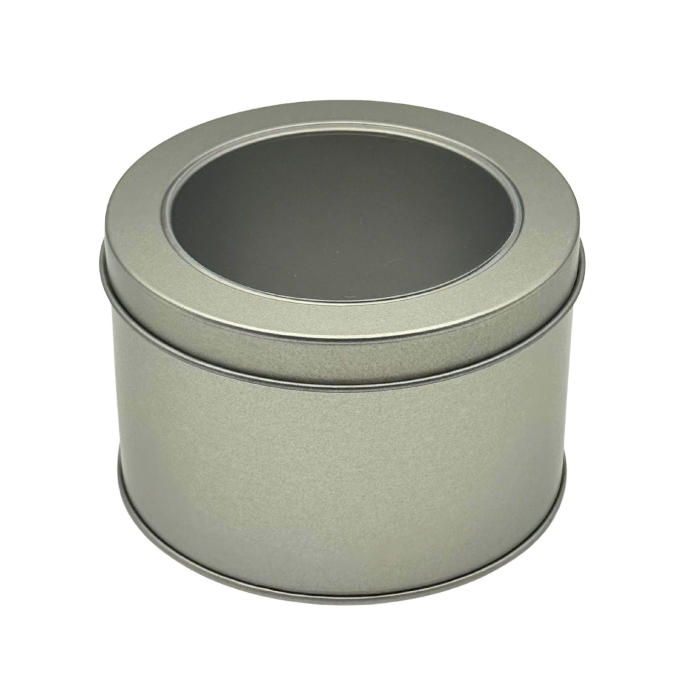 Round Tea Tin with Window Lid 2-3 oz - Silver