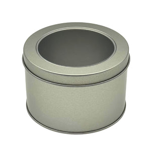 Round Tea Tin with Window Lid 2-3 oz - Silver
