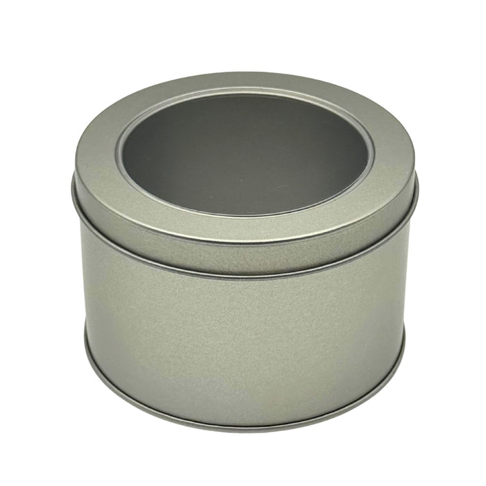 Round Tea Tin with Window Lid 2-3 oz - Silver