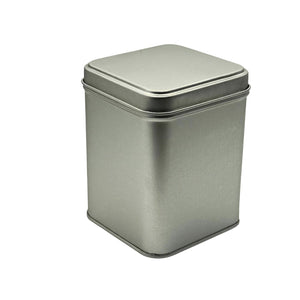 Square Tea Tin Airtight Press-Fit Lid 4.5 oz - Silver