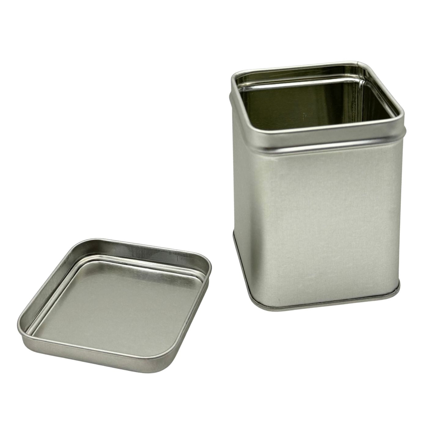 Square Tea Tin Airtight Press-Fit Lid 4.5 oz - Silver