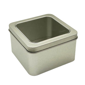 Square Tea Tin with Window Lid 2-3oz - Silver