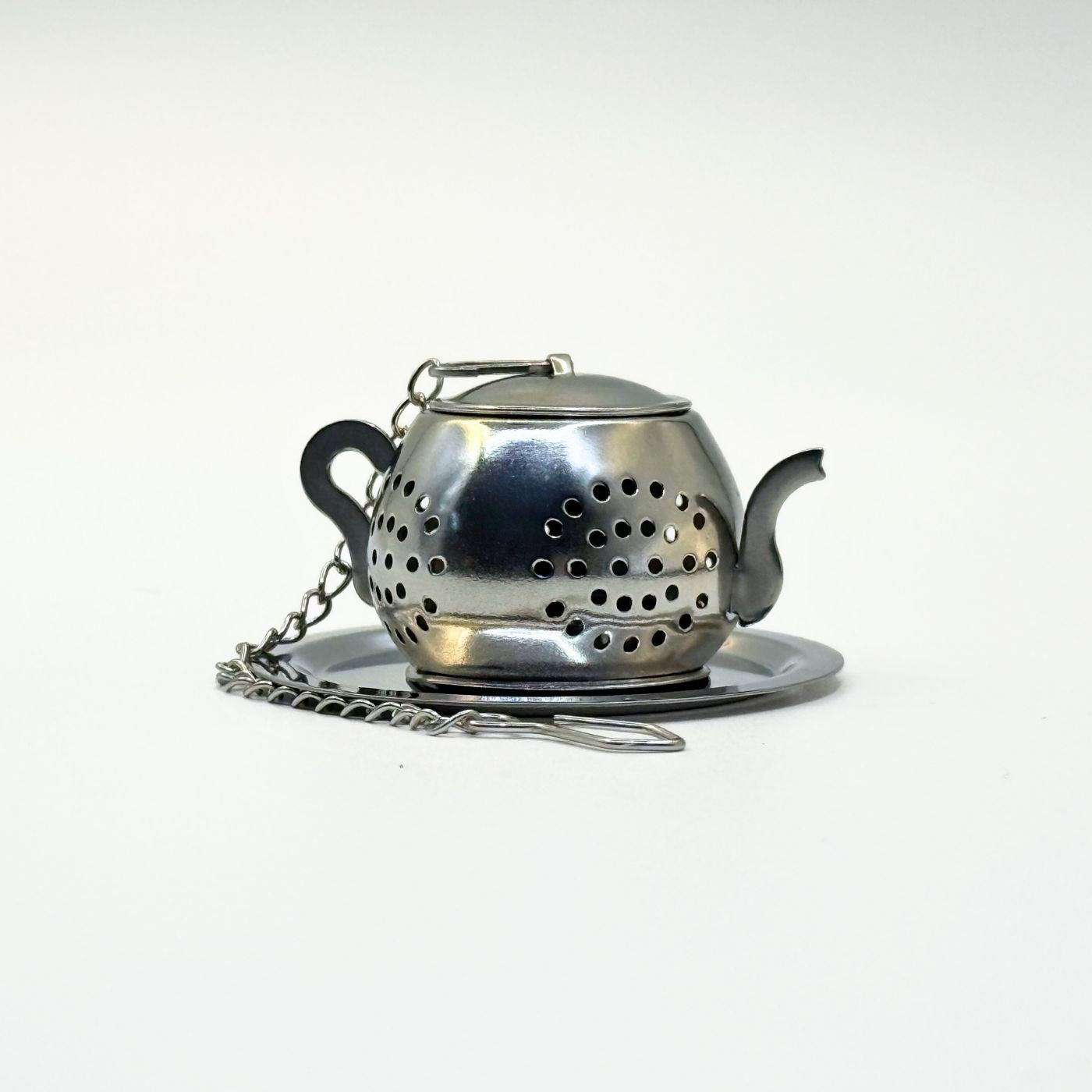 Stainless Steel Infuser Teapot Design with Chain Hook & Drip Tray