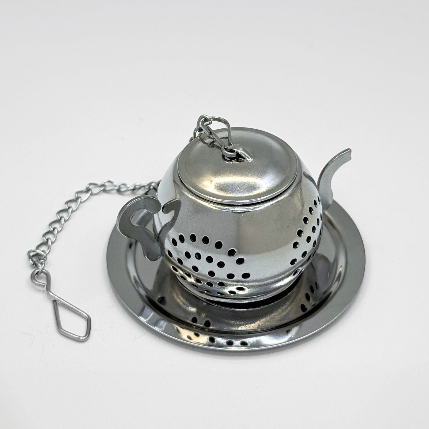 Stainless Steel Infuser Teapot Design with Chain Hook & Drip Tray