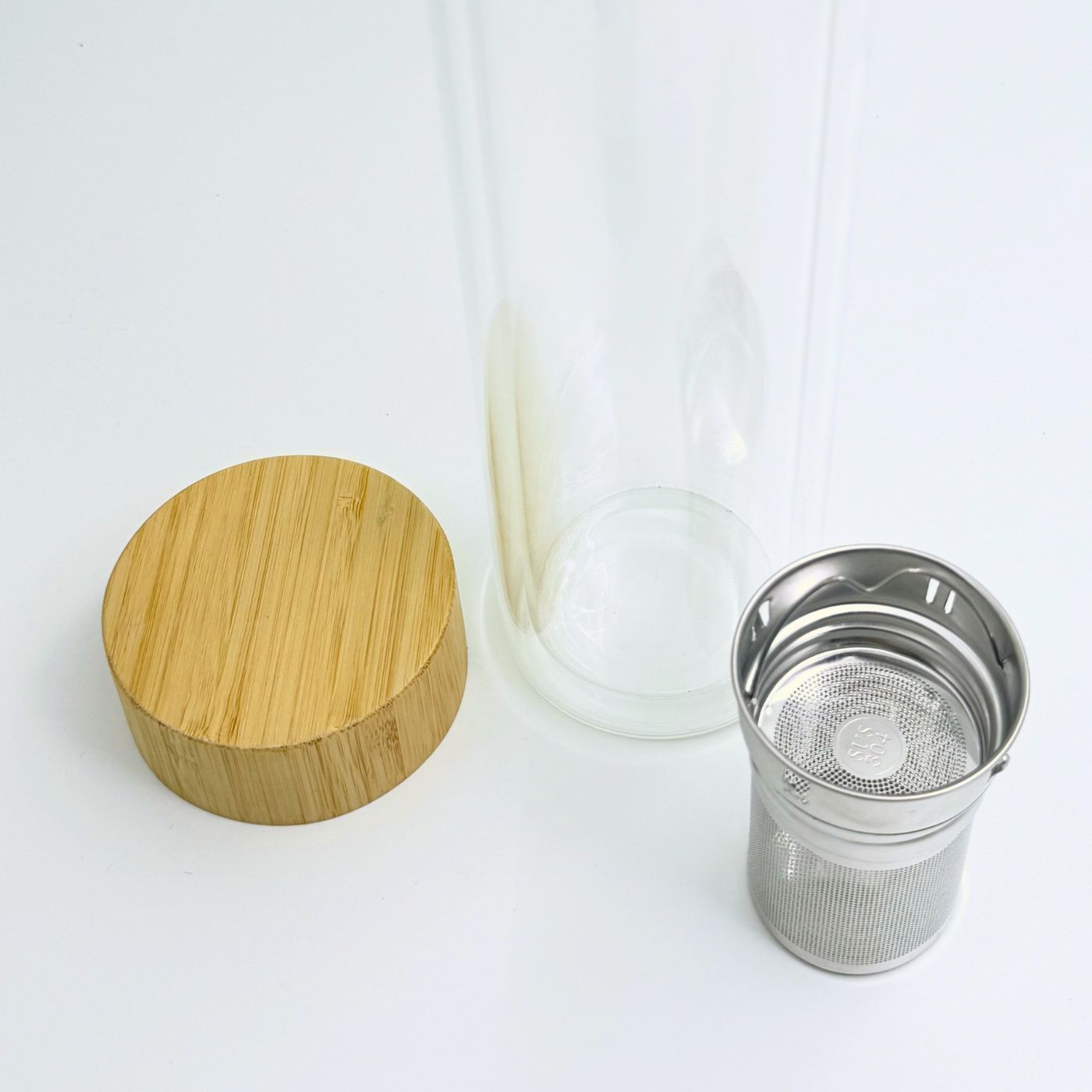 Double Wall Borosilicate Glass Tea Infuser Bottle with Bamboo Lid – 16 oz