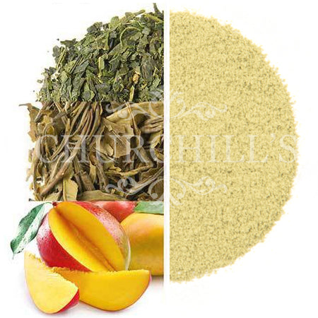 Mango Matcha (split image: green tea and mango; mango matcha)