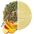Mango Matcha (split image: green tea and mango; mango matcha)